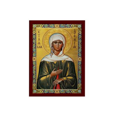 Saint Xenia icon, Handmade Greek Orthodox icon of St Xenia of St. Petersburg, Byzantine Art wall Hanging icon Wood Plaque, Religious Decor (Theme 2) 7x10cm