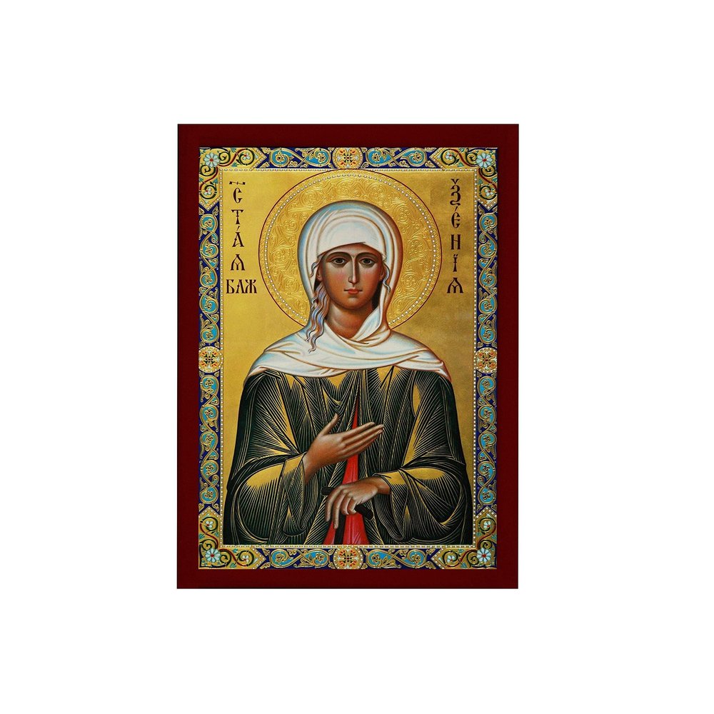 Saint Xenia icon, Handmade Greek Orthodox icon of St Xenia of St. Petersburg, Byzantine Art wall Hanging icon Wood Plaque, Religious Decor (Theme 2) 7x10cm