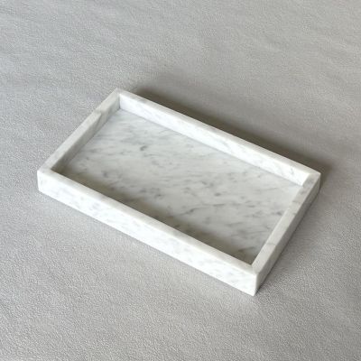 StonePlus Natural Marble Elegant Jewelry Tray Small Stone Organizer for Dressroom/Bathroom/Coffeeshop (White Carrara, 9.84Lx5.91Wx1.18H)