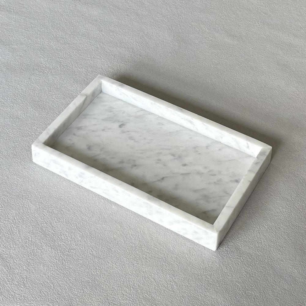 StonePlus Natural Marble Elegant Jewelry Tray Small Stone Organizer for Dressroom/Bathroom/Coffeeshop (White Carrara, 9.84Lx5.91Wx1.18H)
