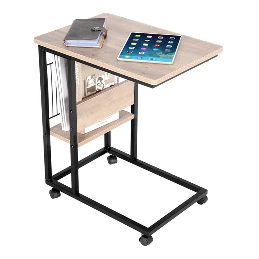 Eden Home Modern End C Table, Smoky Gray Finish, Engineered Wood and Metal, 23.6" H x 19.7" W x 13.8" D, Magazine Holder Storage, Compact Rolling Design for Living Room or Office Use