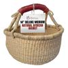 Africa Heartwood Project - Deluxe Medium Round Natural African Basket with Leather Handle - Classic Heartwood Bolga Market Basket from Women in Bolgatanga, Ghana - 14" Round Flat-packed view 1