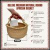 Africa Heartwood Project - Deluxe Medium Round Natural African Basket with Leather Handle - Classic Heartwood Bolga Market Basket from Women in Bolgatanga, Ghana - 14" Round Flat-packed view 2