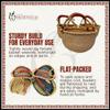 Africa Heartwood Project - Deluxe Medium Round Natural African Basket with Leather Handle - Classic Heartwood Bolga Market Basket from Women in Bolgatanga, Ghana - 14" Round Flat-packed view 3