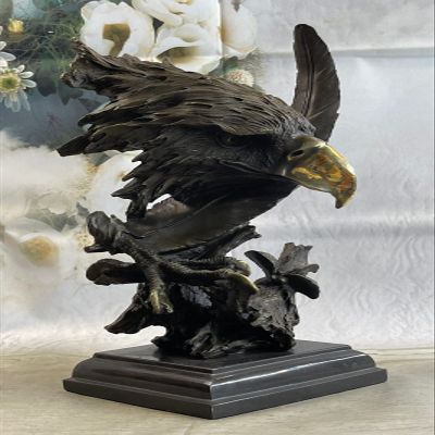 EUROPEAN BRONZE Handmade Detailed Rare Eagle Marble Sculpture Bust Bronze Head Collectible Art Deco