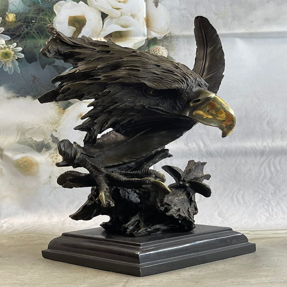 EUROPEAN BRONZE Handmade Detailed Rare Eagle Marble Sculpture Bust Bronze Head Collectible Art Deco