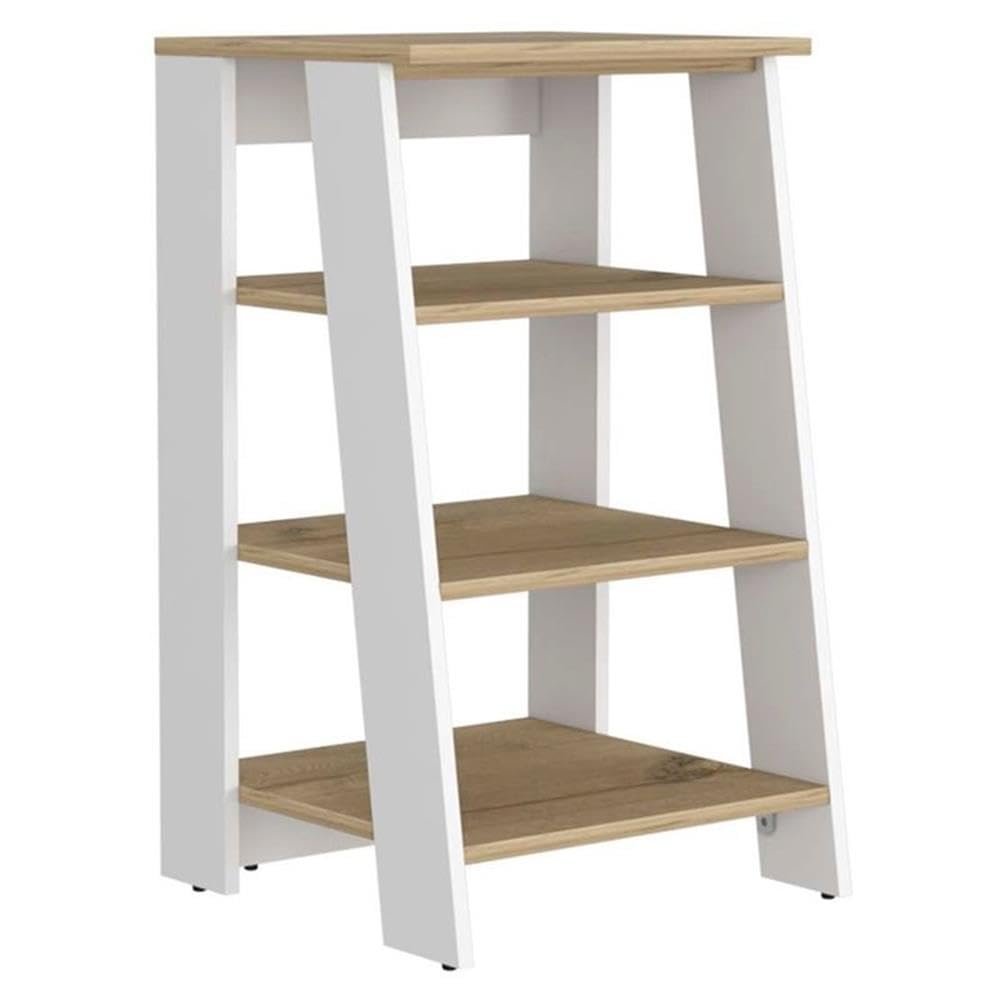FM FURNITURE Phoenix Modern Wood Linen Cabinet with 4-Shelf in Light Oak/White