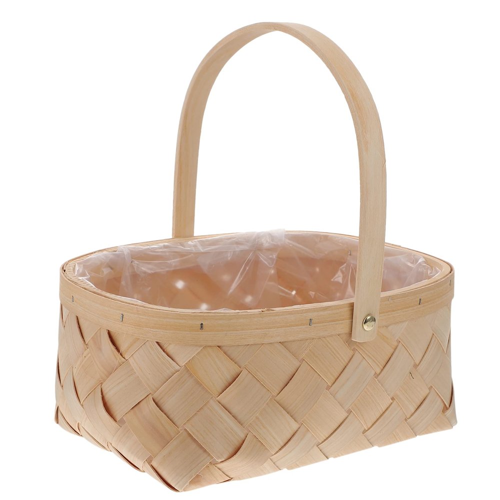 SEWACC Large Woven Wood Chip Storage Basket with Handle Handmade Rattan Garden Basket for Home Organization Party and Wedding Decor