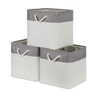 Bidtakay Fabric White Baskets for Shelves Set of 3 Cube Storage Large Organizer Bins 13x13 Closet Storage Bins for Home Office Nursery Collapsible Storage Bins for Organization