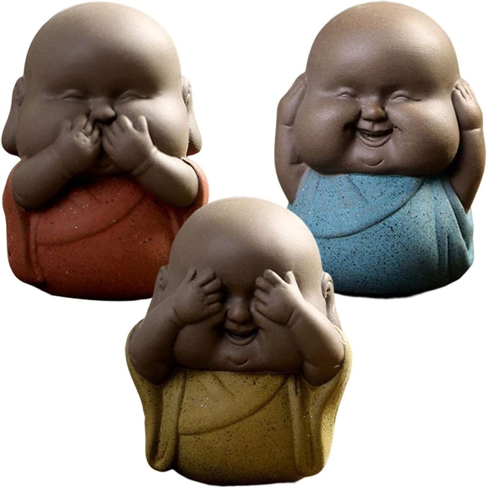3pcs Monk Statue Ceramic Monks Figurine Little Monk Sculpture for Living Room Table Home Bedroom Decorations
