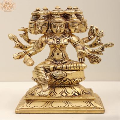 Exotic India 5" Brass Goddess Gayatri - Brass