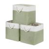 Bidtakay Cubby Storage Bins Set of 3 Fabric Baskets for Shelves Closet Drawer Organizer Storage Cubes 13x13 Collapsible Organization Baskets for Nursery Toy Shelf (White&green) view 1