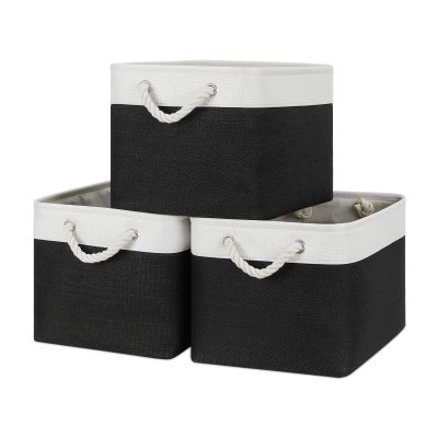Bidtakay Black Storage Baskets for Shelves [3-pack] Collapsible Organizer Baskets for Laundry Storage 15 X 11 X 9.5 Inches Dog Toy Bins Fabric Storage Bins for Bedroom Home Storage