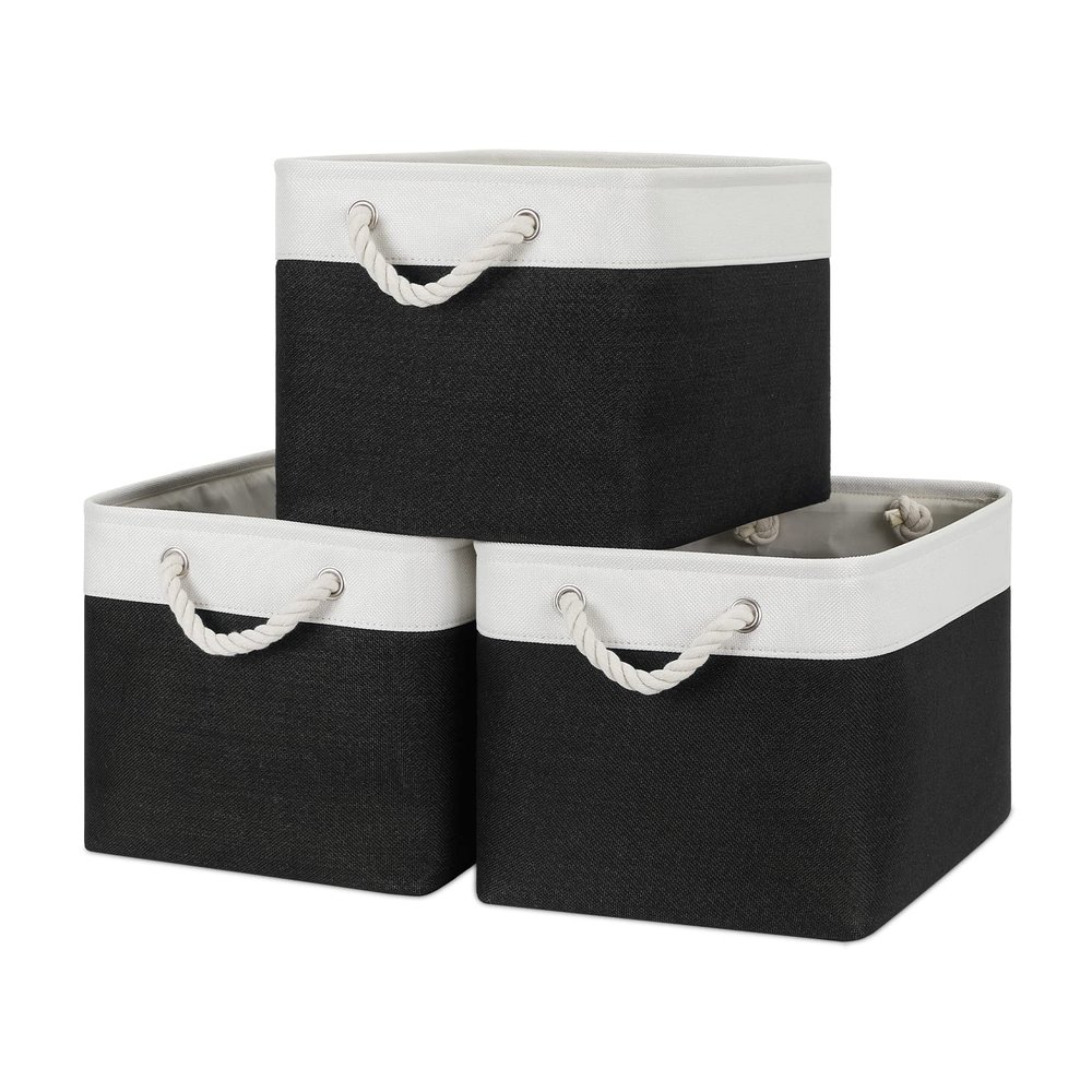 Bidtakay Black Storage Baskets for Shelves [3-pack] Collapsible Organizer Baskets for Laundry Storage 15 X 11 X 9.5 Inches Dog Toy Bins Fabric Storage Bins for Bedroom Home Storage