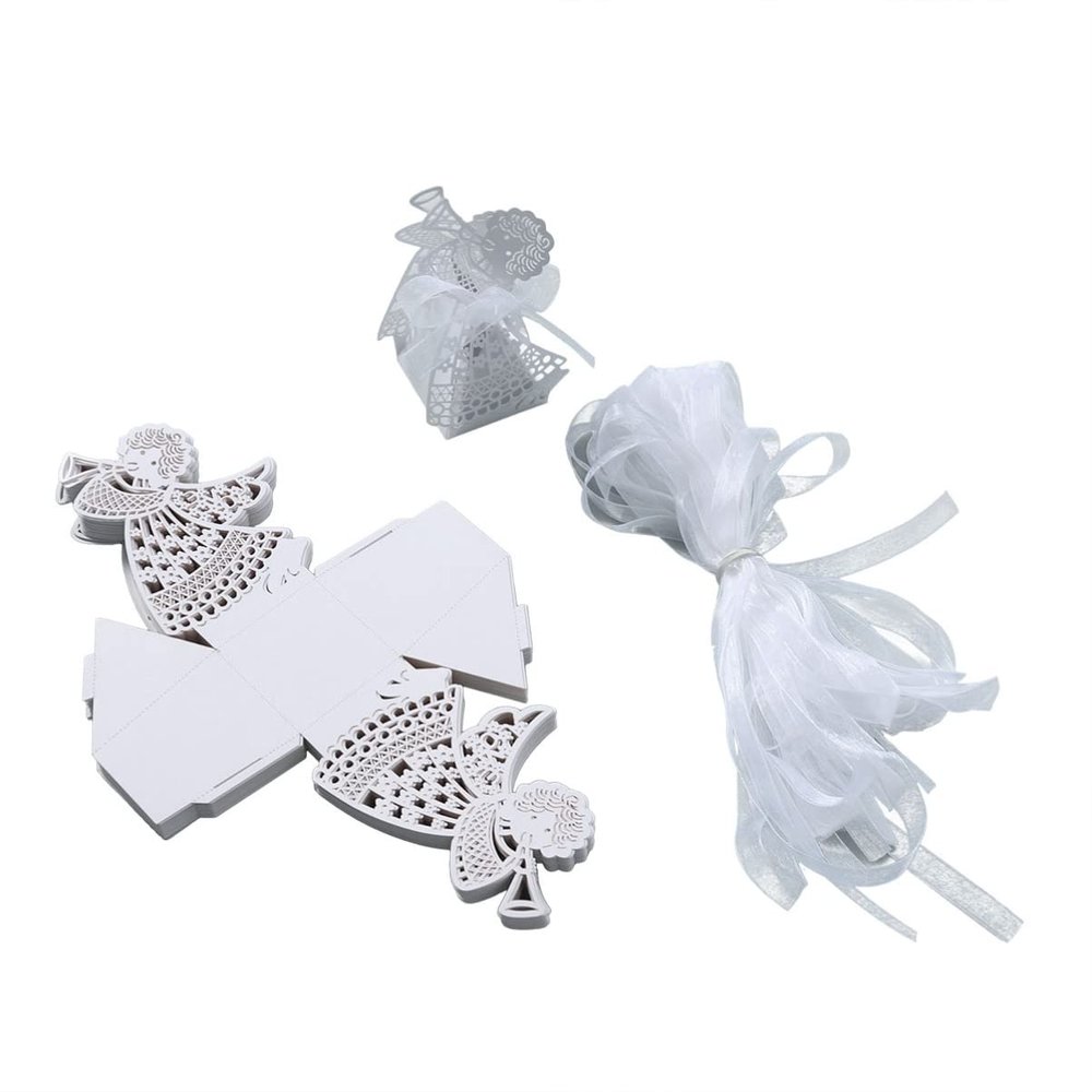 ARTIBETTER Box Pack of 50 Favor Boxes Cut Celebrating Girl Shape Candy Boxes for Bridal Shower Birthday Party Graduation Ceremony Wedding Favor (White) Bixes