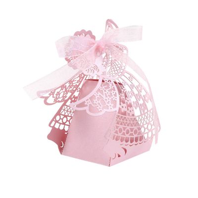 ARTIBETTER Pack of 50 Favor Boxes Cut Celebrating Girl Shape Candy Boxes Bridal Shower Birthday Party Graduation Ceremony Wedding Favor (Pink)