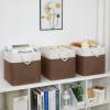 Bidtakay Collapsible Rustic Cube Storage - Brown Cloth Baskets with Handles, 13x13x13 Inch, Set of 3 Fabric Storage Bins view 4