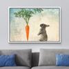 wall26 Framed Canvas Print Wall Art Rabbit with Carrot on Abstract Blue Background Animals Wildlife Digital Art Realism Rustic Scenic Nature for Living Room, Bedroom, Office - 16"x24" White view 2