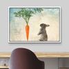 wall26 Framed Canvas Print Wall Art Rabbit with Carrot on Abstract Blue Background Animals Wildlife Digital Art Realism Rustic Scenic Nature for Living Room, Bedroom, Office - 16"x24" White view 3