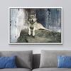 wall26 - Animal Theme Framed Canvas Wall Art - A Wolf Laying on a Boulder - Giclee Print Gallery Wrap | Modern Home Art Stretched & Ready to Hang - 16"x24" White view 2