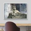 wall26 - Animal Theme Framed Canvas Wall Art - A Wolf Laying on a Boulder - Giclee Print Gallery Wrap | Modern Home Art Stretched & Ready to Hang - 16"x24" White view 3
