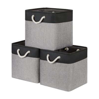 Bidtakay Fabric Cube Storage Bins for Organizing 13x13 Large Storage Baskets Decorative Storage Bins for Home Storage Set of 3 Shelf Organizer Bins for Toy Storage (Black&grey)