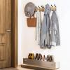 KooNiosio Solid Wood Wall Hanging Coat Rack, Entrance Hanger, Metal Wood Coat Hanger with 5 Black Aluminum Hooks for Scarf, Bag, Towel, Key, Umbrella, Hat, Oak (Black) view 3