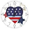 12 Inch Wood Hanging Wall Clock 4th of July Navy Blue Heart Wall Decor for Bathroom Farmhouse American Flag Wall Clocks Round Wooden Wall Clock Country for Conference Room Fitness Room view 1