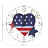 12 Inch Wood Hanging Wall Clock 4th of July Navy Blue Heart Wall Decor for Bathroom Farmhouse American Flag Wall Clocks Round Wooden Wall Clock Country for Conference Room Fitness Room view 2