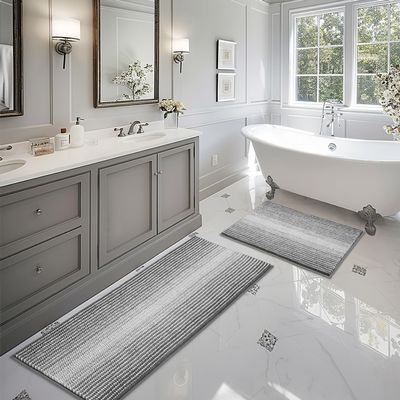 BSICPRO Bathroom Rugs and Mats Sets, 2 Piece Thick Absorbent Chenille Bath Mat Rug Set Non Slip, Soft Shaggy Bath Room Floor Mats for Bathroom, Machine Washable (Gray, 20" x 60" Plus 20" x 32")