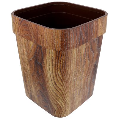 Cabilock Wood Grain Trash Can Multi-Functional Plastic Garbage Bin for Design Compact Height