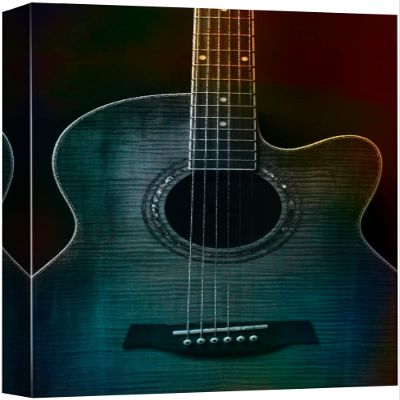 wall26 - Colorful Guitar Painterly on Black - Beautiful Detail of Acoustic Guitar - Six String - Canvas Art Home Art - 12x18 inches