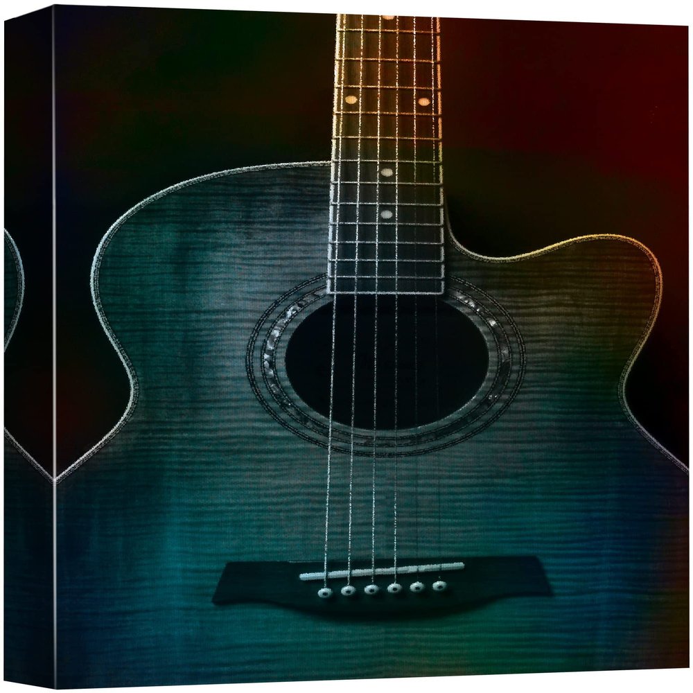 wall26 - Colorful Guitar Painterly on Black - Beautiful Detail of Acoustic Guitar - Six String - Canvas Art Home Art - 12x18 inches