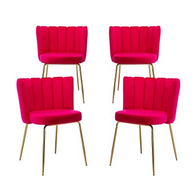 chairus Dining Chairs Set of 4, Comfy Living Room Chairs Modern Velvet Upholstered Accent Chair for Kitchen Vanity Bedroom with Curved Back & Gold Metal Legs, Rose