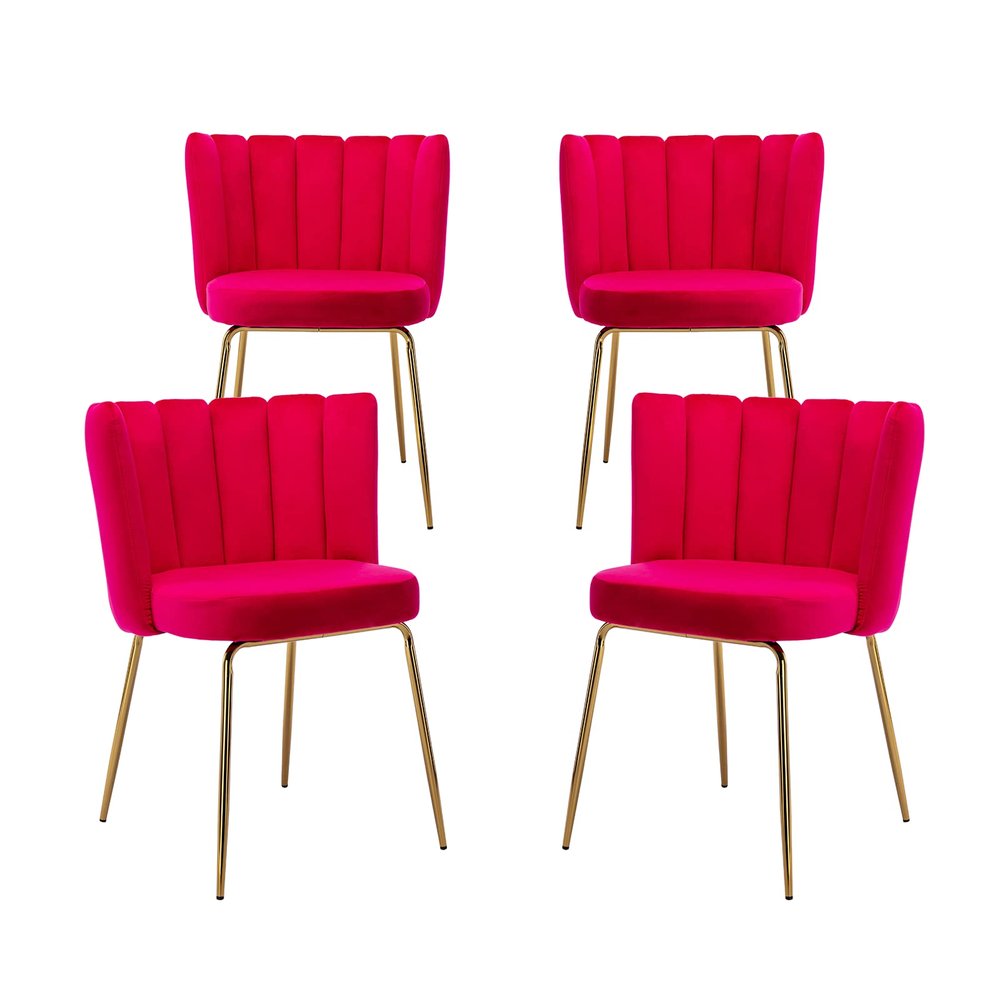 chairus Dining Chairs Set of 4, Comfy Living Room Chairs Modern Velvet Upholstered Accent Chair for Kitchen Vanity Bedroom with Curved Back & Gold Metal Legs, Rose