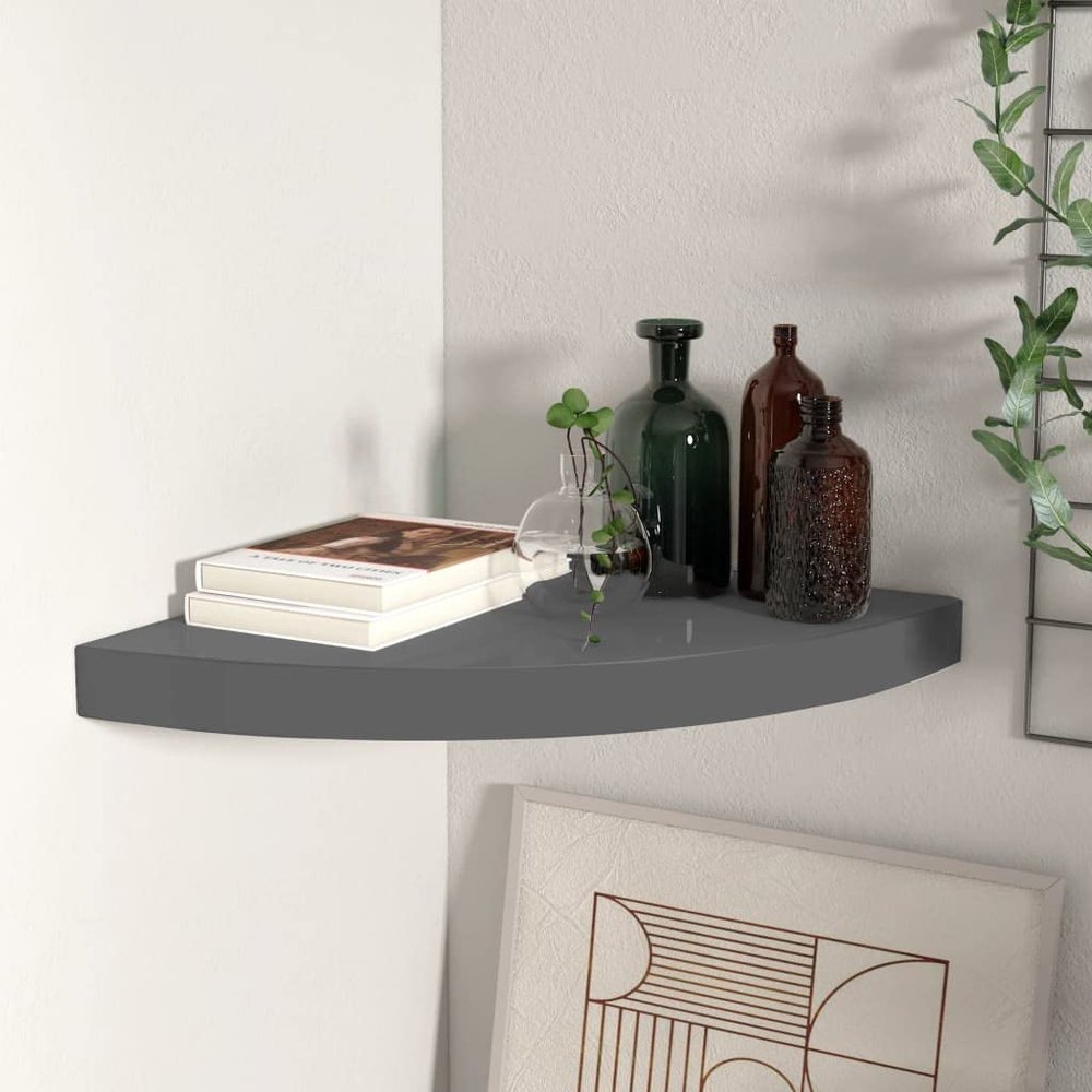 CHARMMA 323913 Floating Corner Shelf High Gloss Grey 35x35x3,8 cm MDF