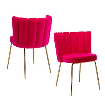 chairus Dining Chairs Set of 2, Comfy Living Room Chairs Modern Velvet Upholstered Accent Chair for Kitchen Vanity Bedroom with Curved Back & Gold Metal Legs, Rose