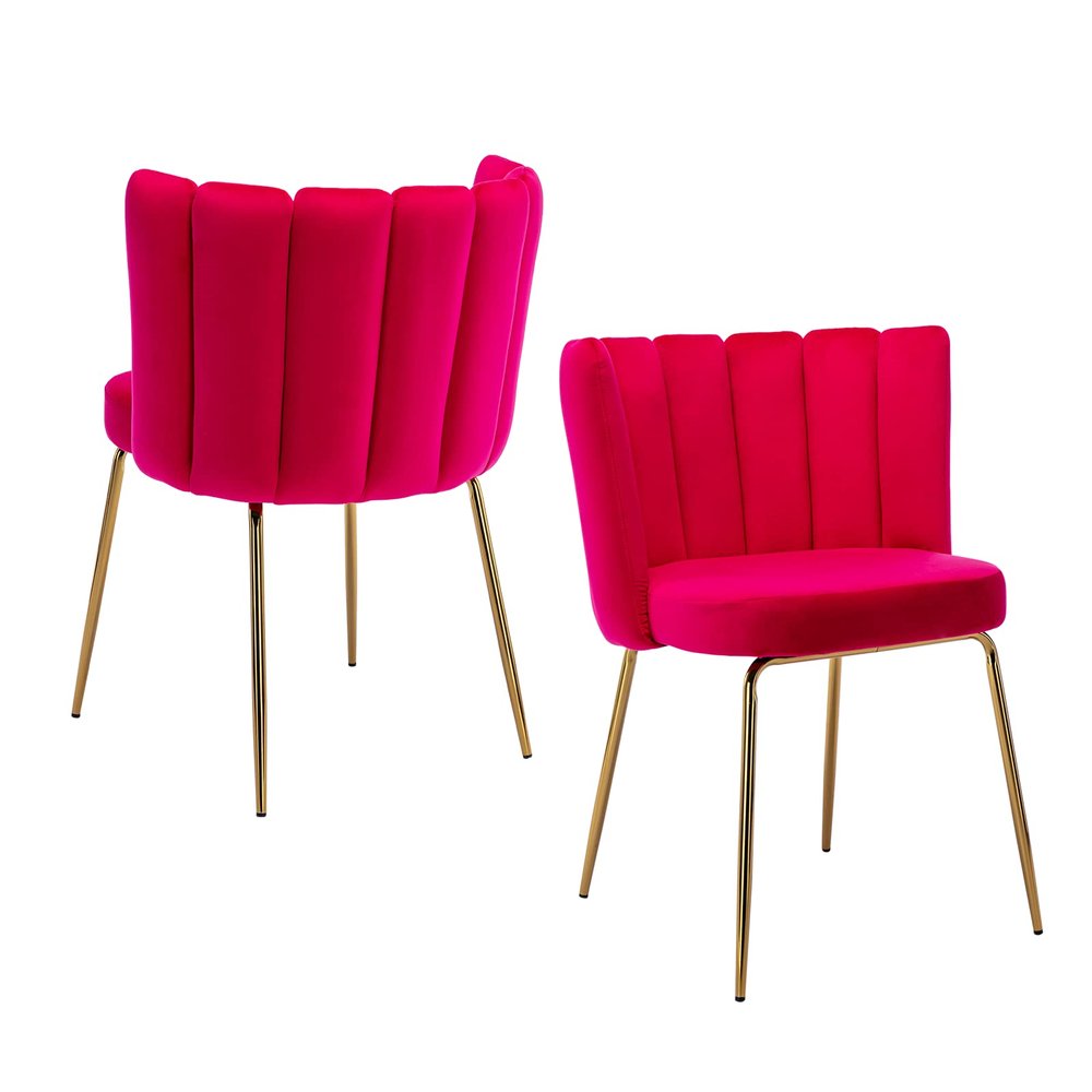 chairus Dining Chairs Set of 2, Comfy Living Room Chairs Modern Velvet Upholstered Accent Chair for Kitchen Vanity Bedroom with Curved Back & Gold Metal Legs, Rose