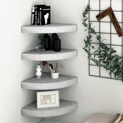 CHARMMA Wall Corner Shelves 4 pcs Concrete Gray 13.7"x13.7"x1.4" MDF