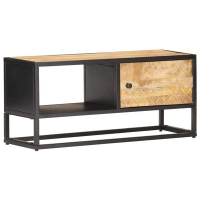 CHARMMA TV Cabinet with Carved Door 35.4"x11.8"x15.7" Rough Mango Wood