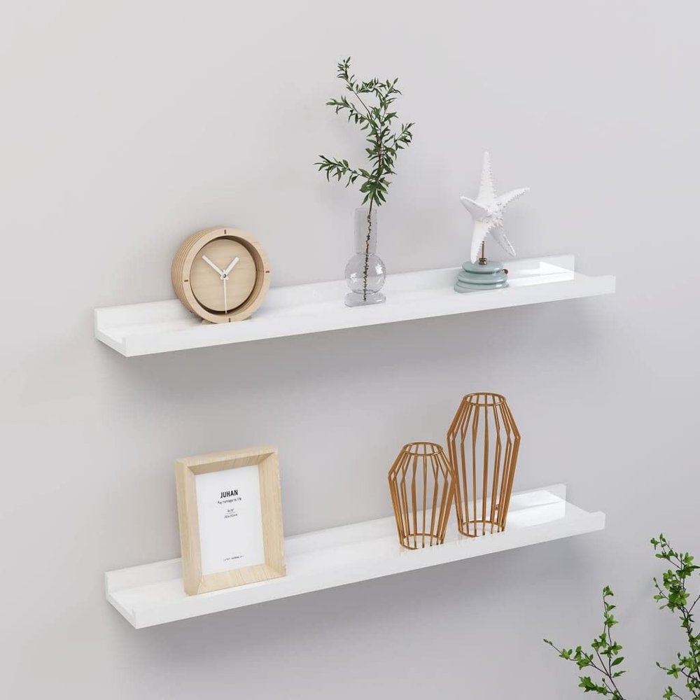 CHARMMA Wall Shelves 2 pcs High Gloss White 23.6"x3.5"x1.2"