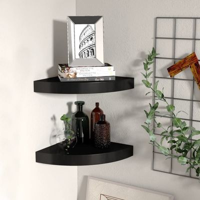 CHARMMA 323899 Floating Corner Shelves 2 pcs Black 25x25x3,8 cm MDF