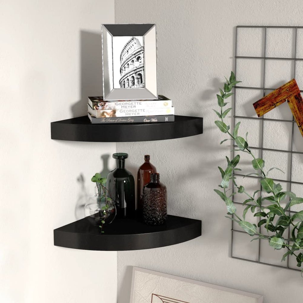 CHARMMA 323899 Floating Corner Shelves 2 pcs Black 25x25x3,8 cm MDF