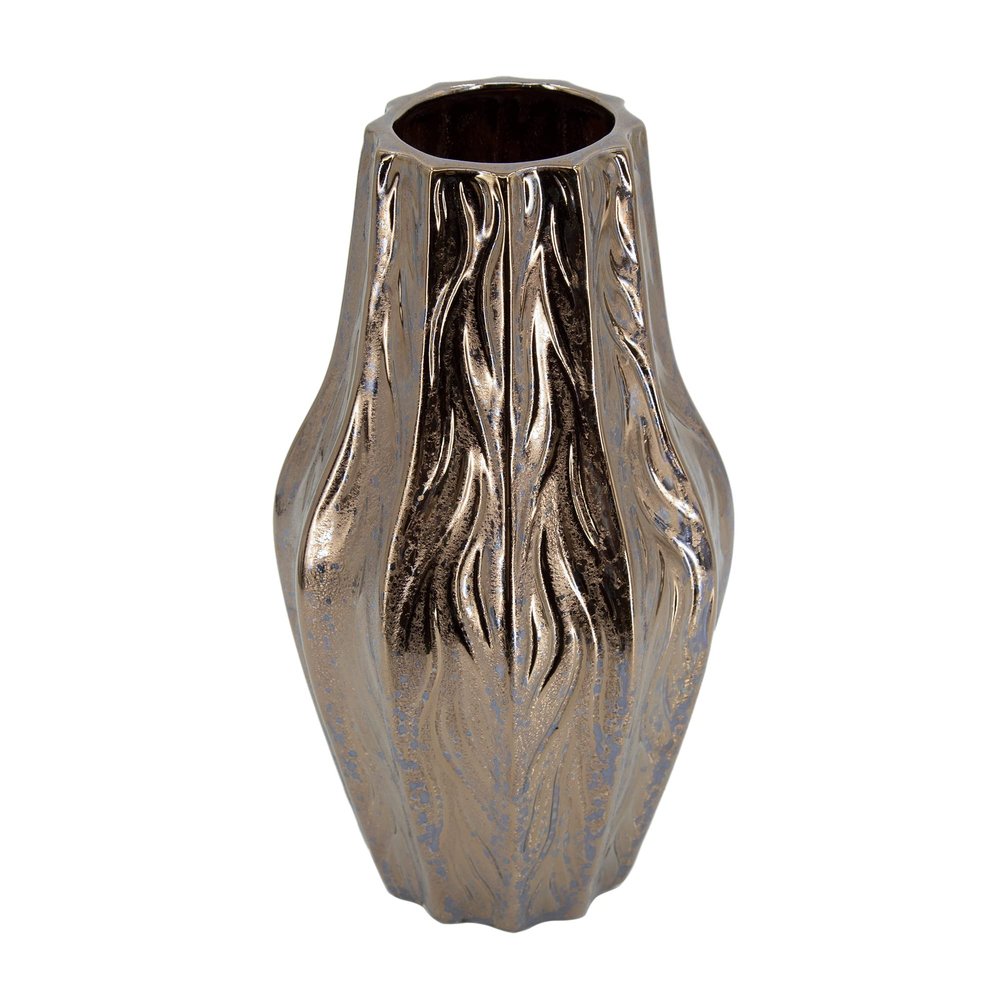 A&B Home Fluted Bronze Flower Vase - Tall Ceramic Vase, Tabletop Home Decor for Floral Arrangements, Bedroom Living Room Console Table Accent Piece Kitchen Dining Table Centerpiece, 7" x 7" x 13"