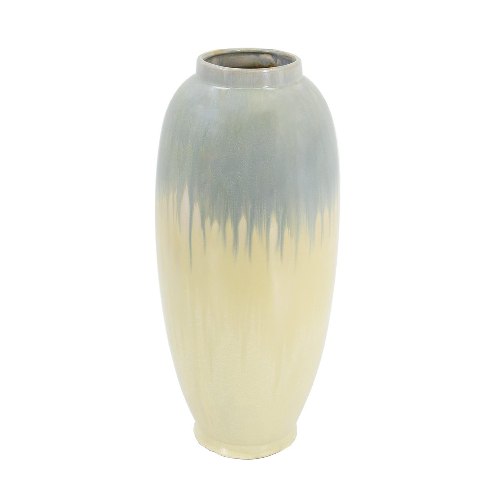 A&B Home Blue and Cream Flower Vase - Large Reactive Glaze Ceramic Vase, Tabletop Home Dcor for Floral Arrangements, Bedroom Living Room Coffee Table Accent Piece Office Floor Vase, 7" x 7" x 16"