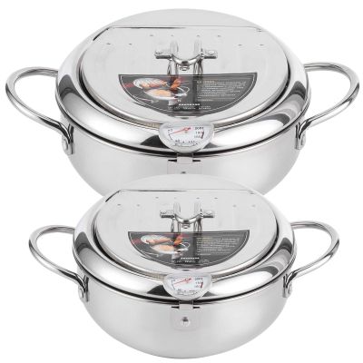 Small Deep Frying Pot with Fahrenheit Thermometer, Deep Fryer Pot, 304 Stainless Steel Deep Fryer with Oil Draining Rack for Chips, Fries, Fish, and Chicken(24cm), Deep Fryer Pot, Small Deep Frying