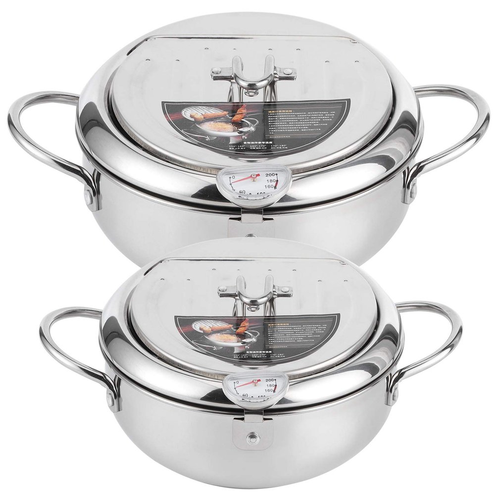 Small Deep Frying Pot with Fahrenheit Thermometer, Deep Fryer Pot, 304 Stainless Steel Deep Fryer with Oil Draining Rack for Chips, Fries, Fish, and Chicken(24cm), Deep Fryer Pot, Small Deep Frying
