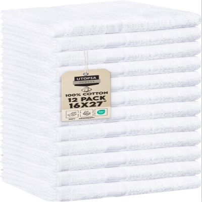 Utopia Towels, Salon Towel, Pack of 12, 16 by 27 Inches, Highly Absorbent Cotton Towels for Hand, Gym, Beauty, Spa, and Home Hair Care, White