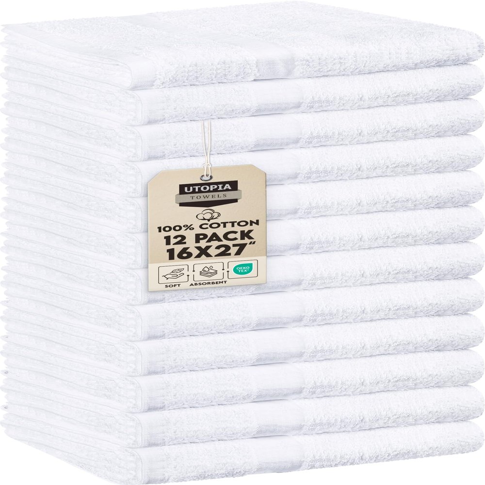 Utopia Towels, Salon Towel, Pack of 12, 16 by 27 Inches, Highly Absorbent Cotton Towels for Hand, Gym, Beauty, Spa, and Home Hair Care, White