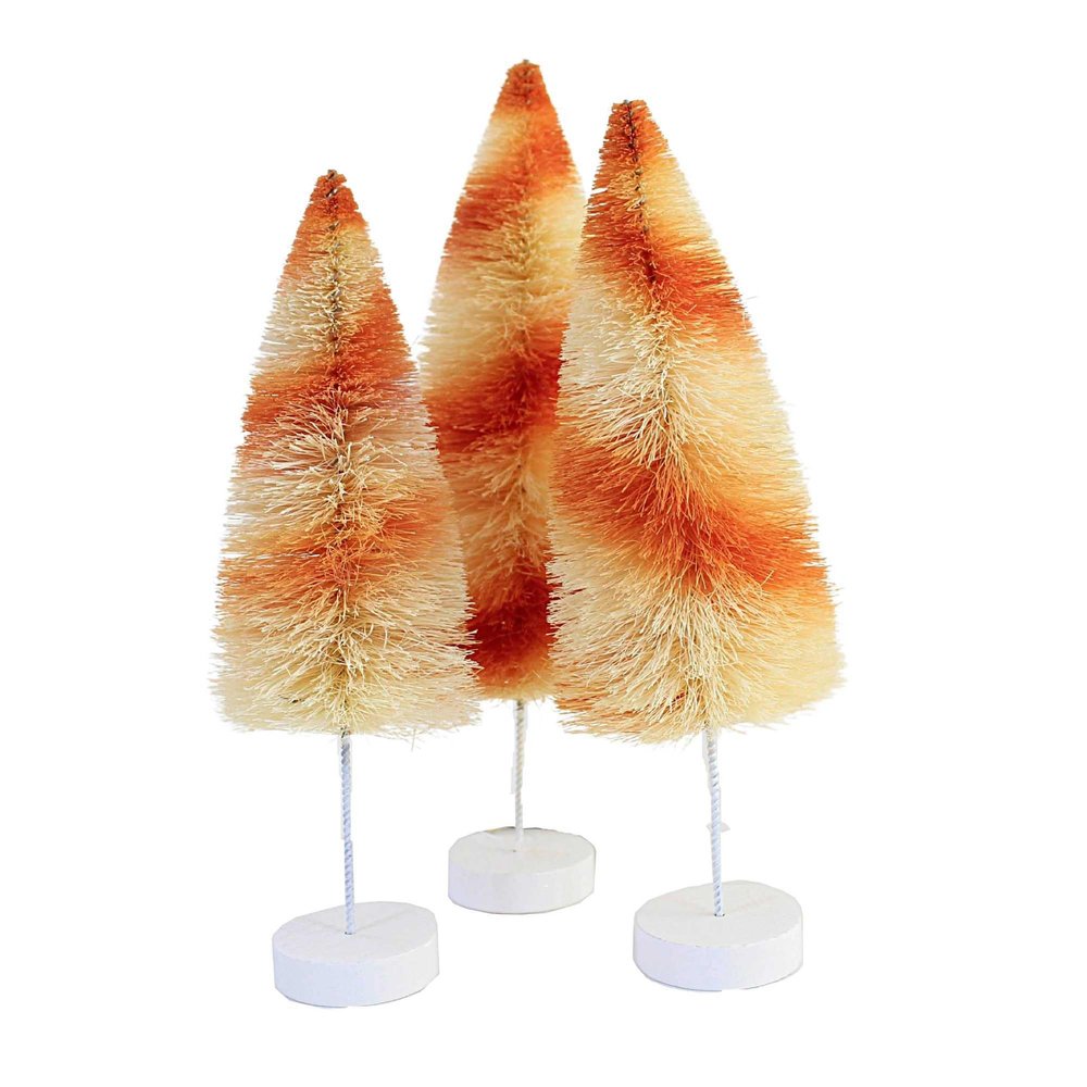 Bethany Lowe Orange Stripes Delight Bottle Brush Trees, Set of 3